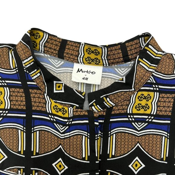 Mantsho x H&M Geometric African Print Midi Asymmetric Shirt‎ Dress Brown Size 2 - Picture 5 of 10